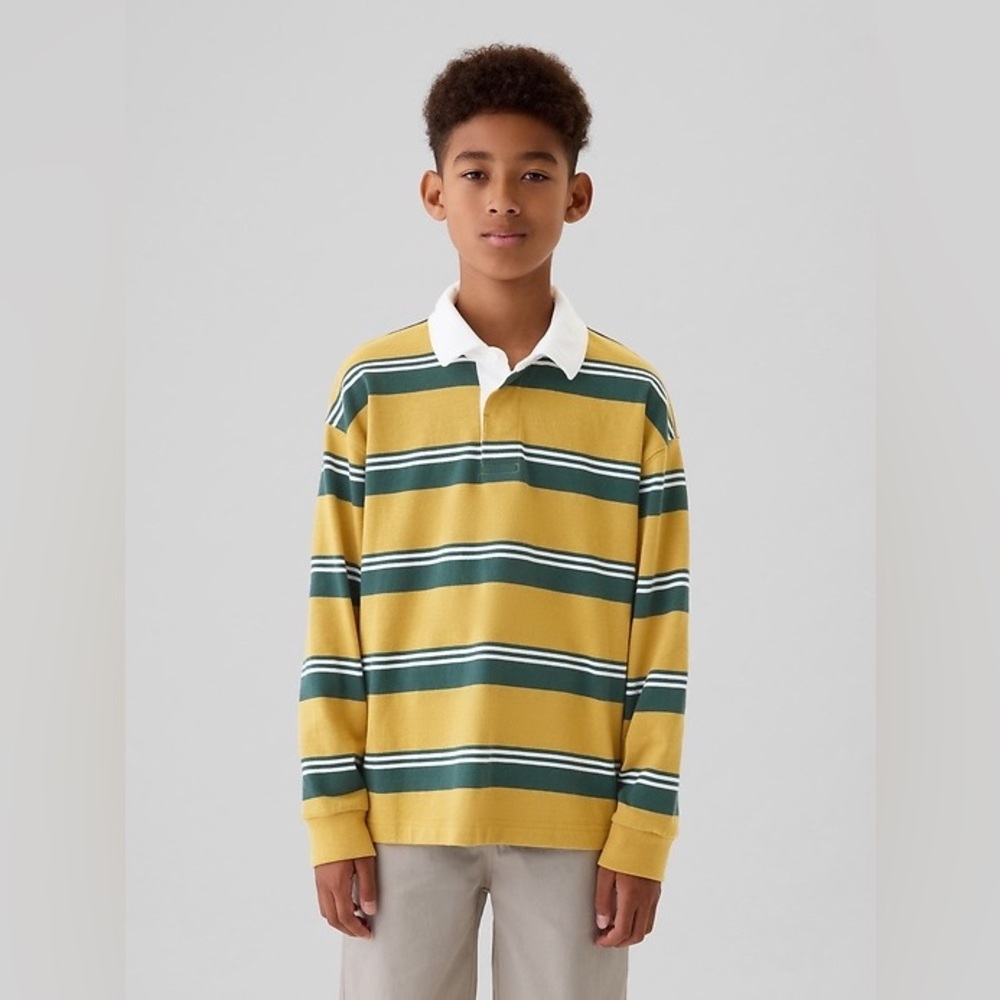 (A3) NWOT Gap Boys Striped Rugby Shirt XL Husky‎ Yellow Green Long Sleeve Polo